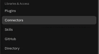 Connectors under Libraries and access in Claude organisation settings
