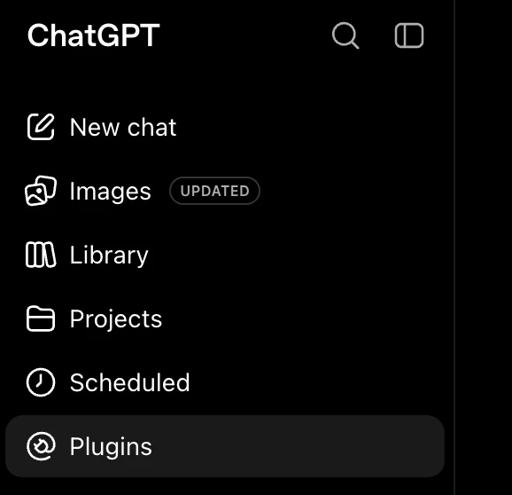 Plugins in the ChatGPT sidebar menu
