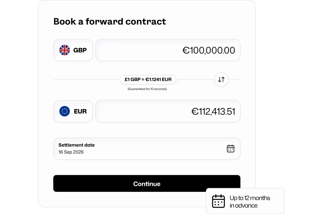 Booking a forward contract to fix an exchange rate in the Equals platform
