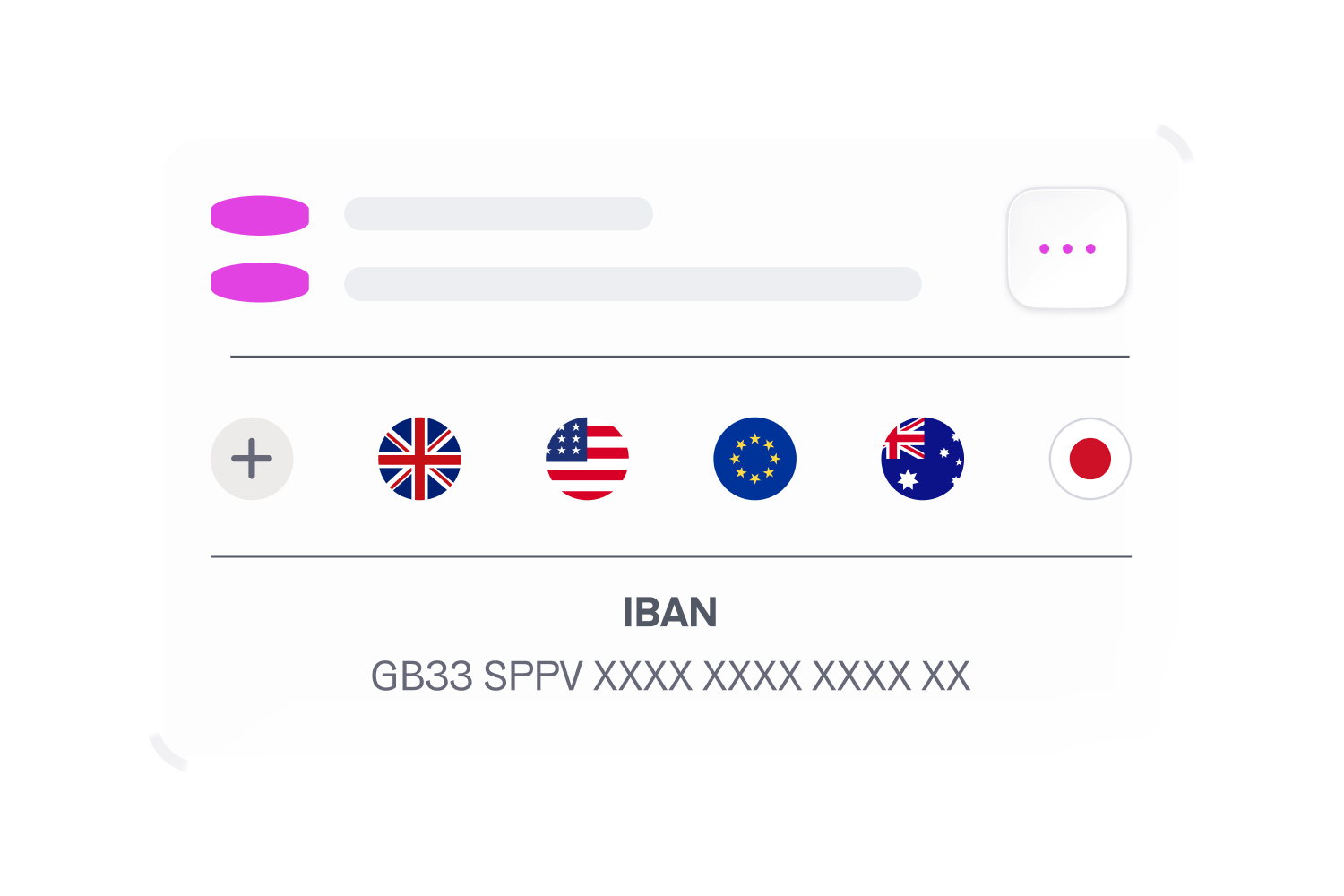 Multi-currency IBAN account details shown in the Equals app