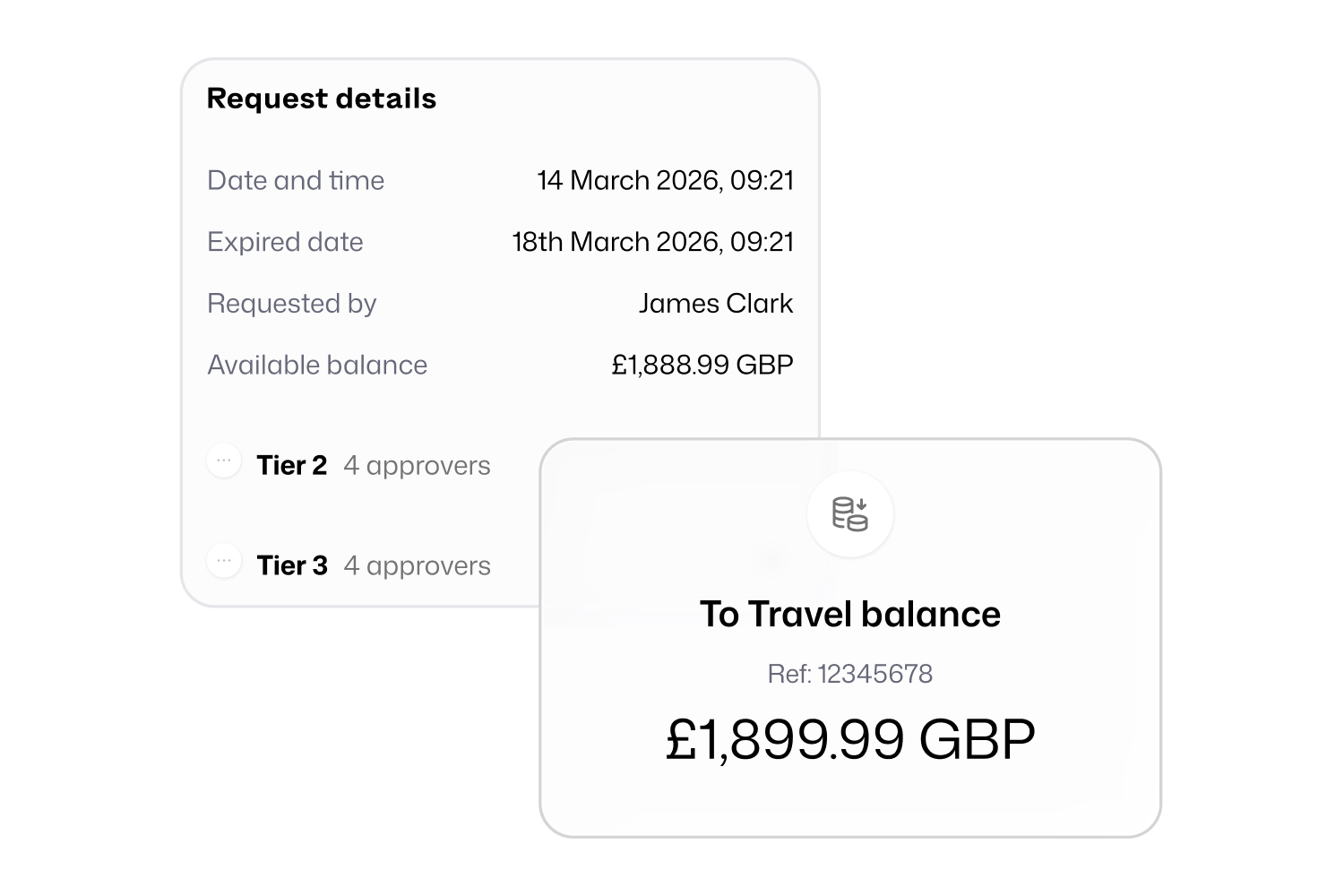 A card fund request awaiting tiered approval in the Equals platform