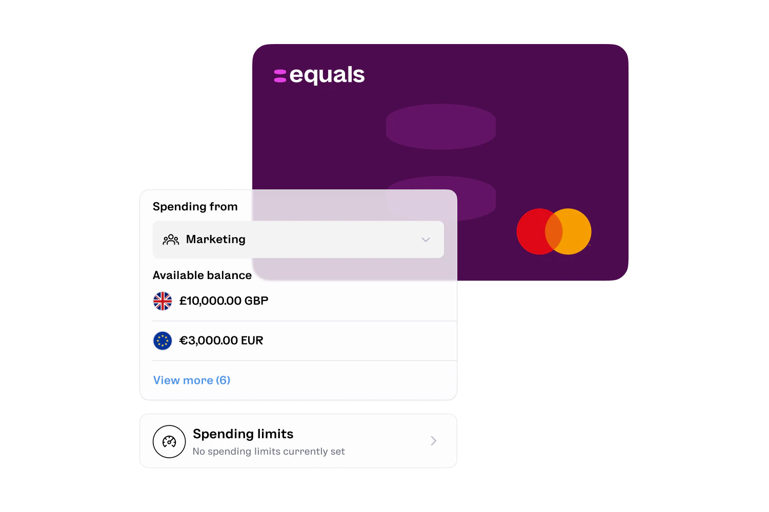 Equals expense card with a staff spending-limits panel