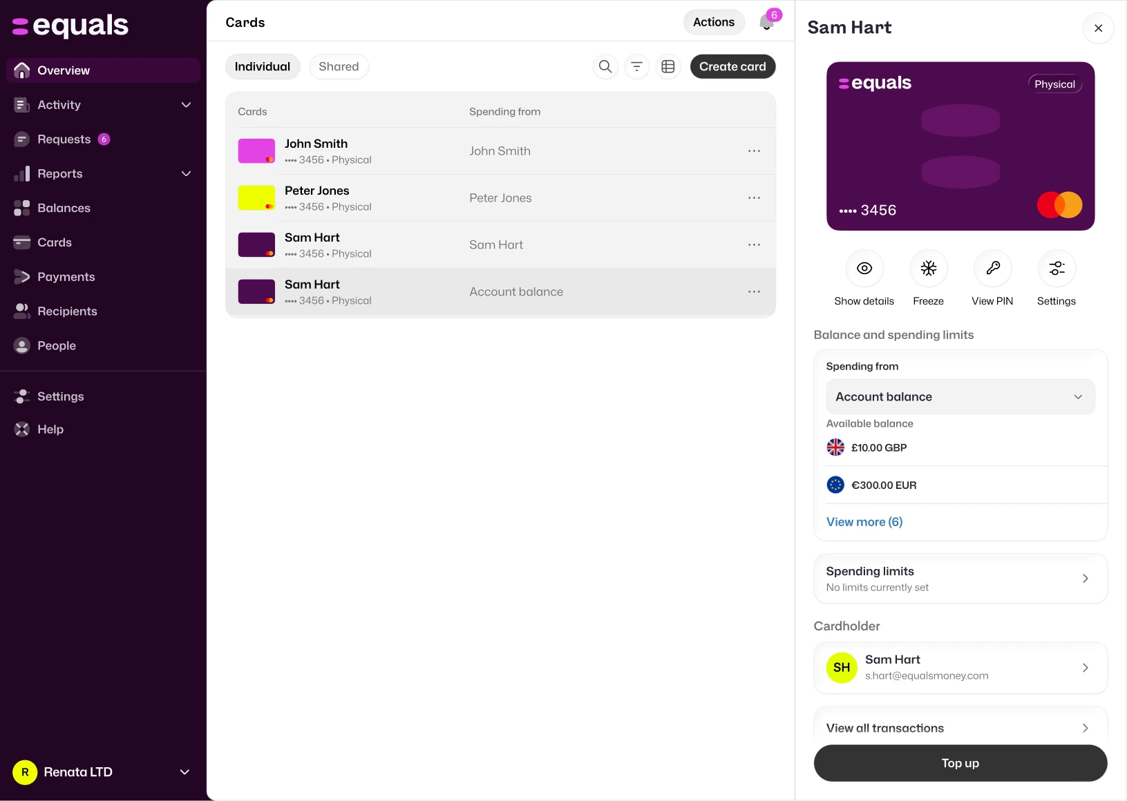 Equals corporate cards platform
