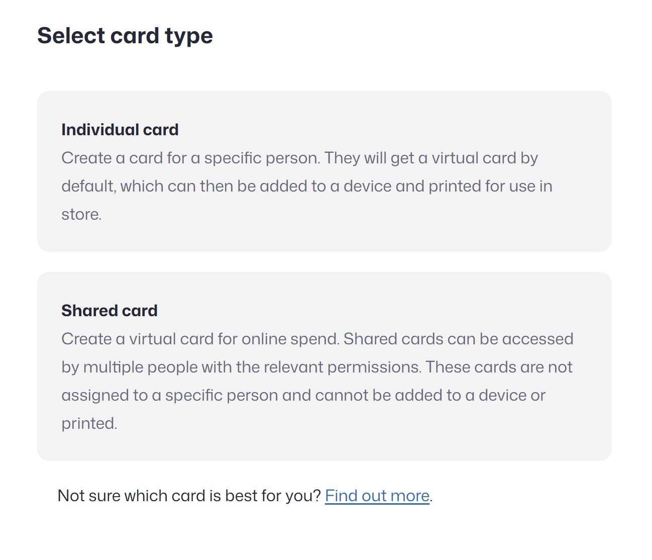 Individual or shared card