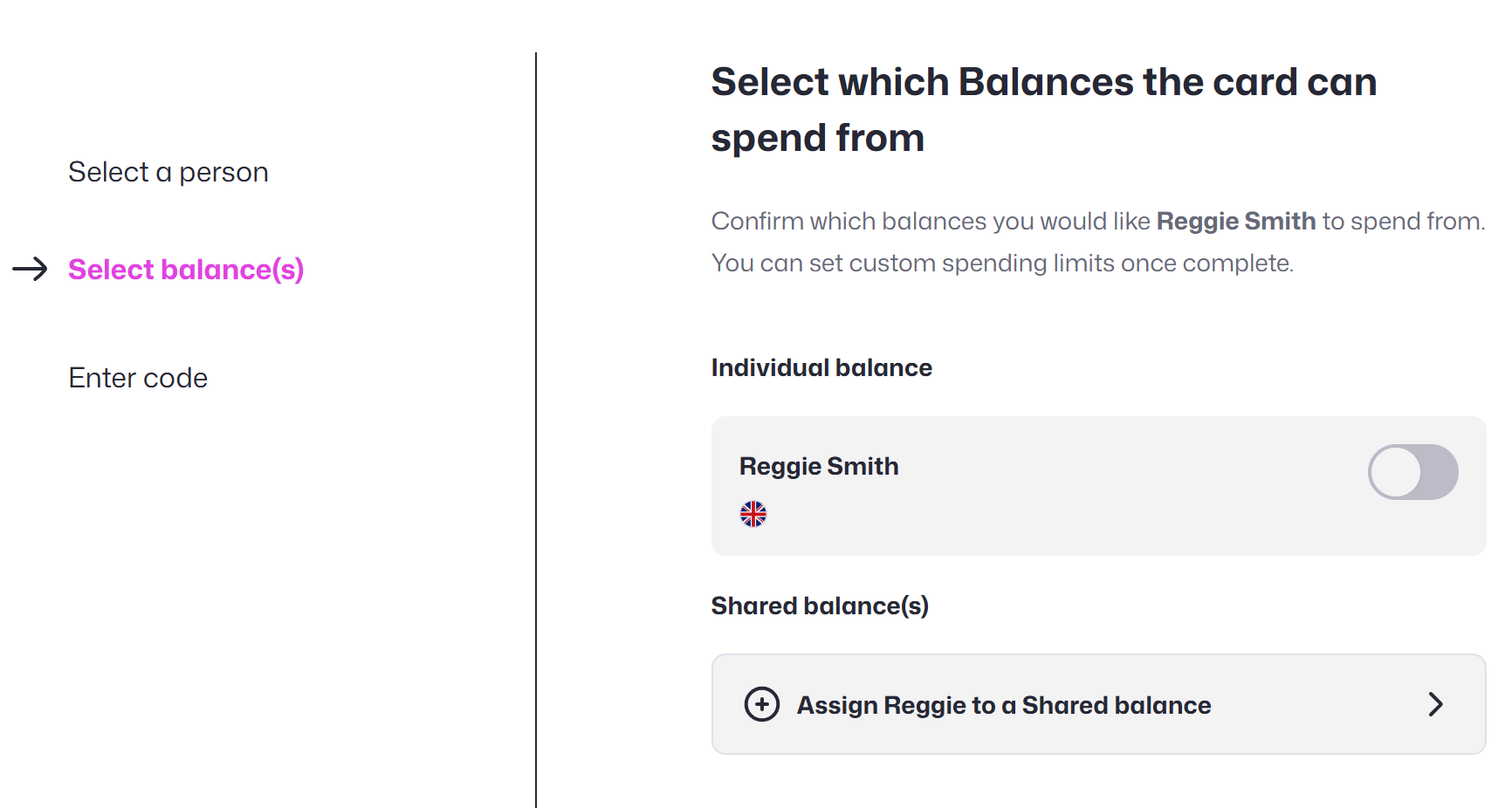Assign card to a balance