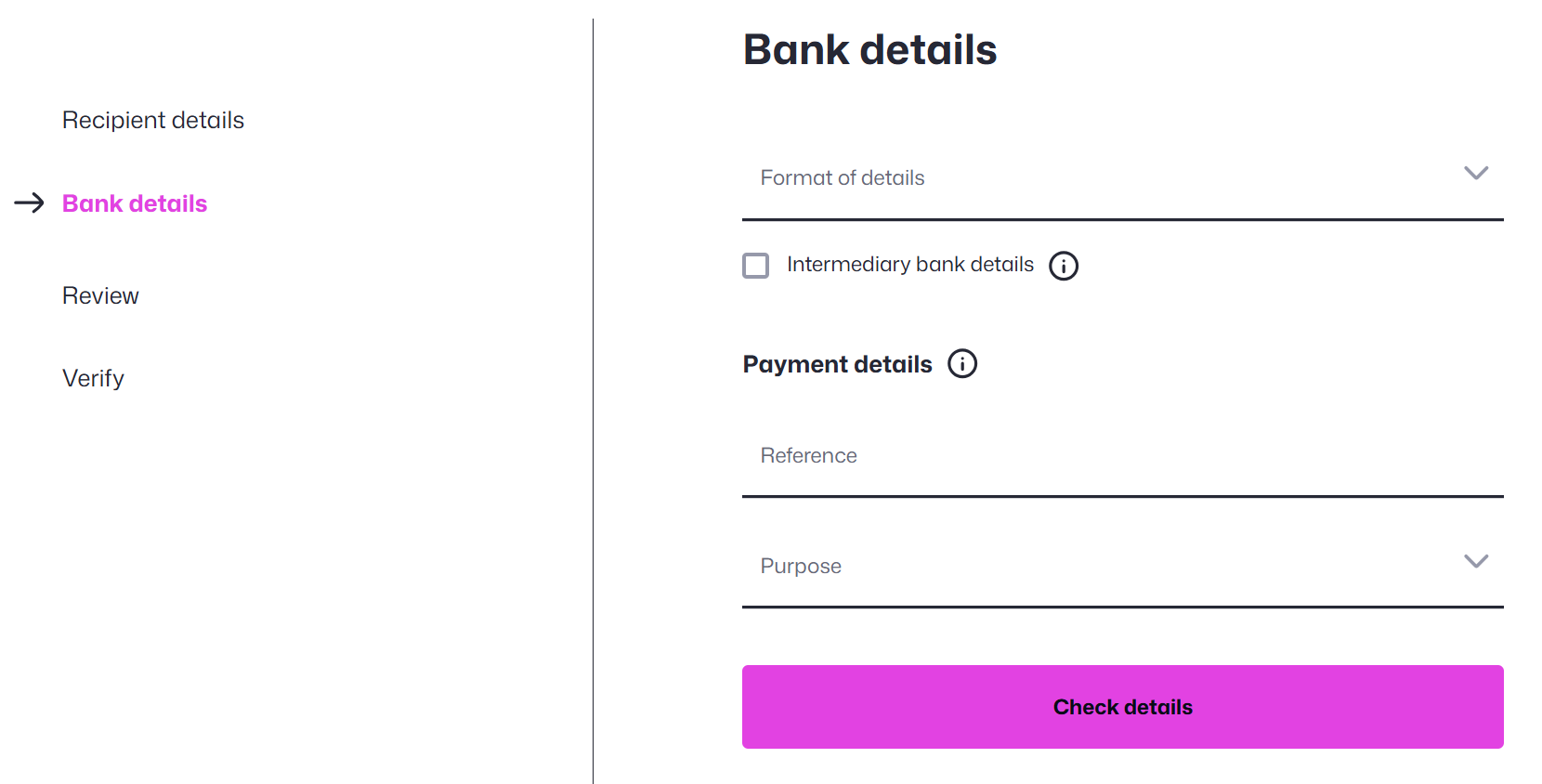 Recipient bank details