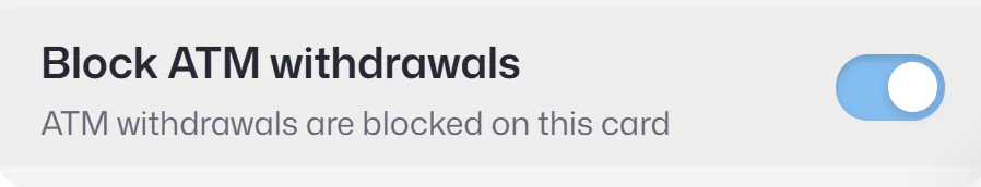 Block ATM withdrawals