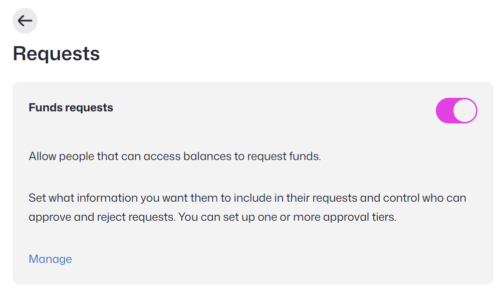 Funds requests toggle