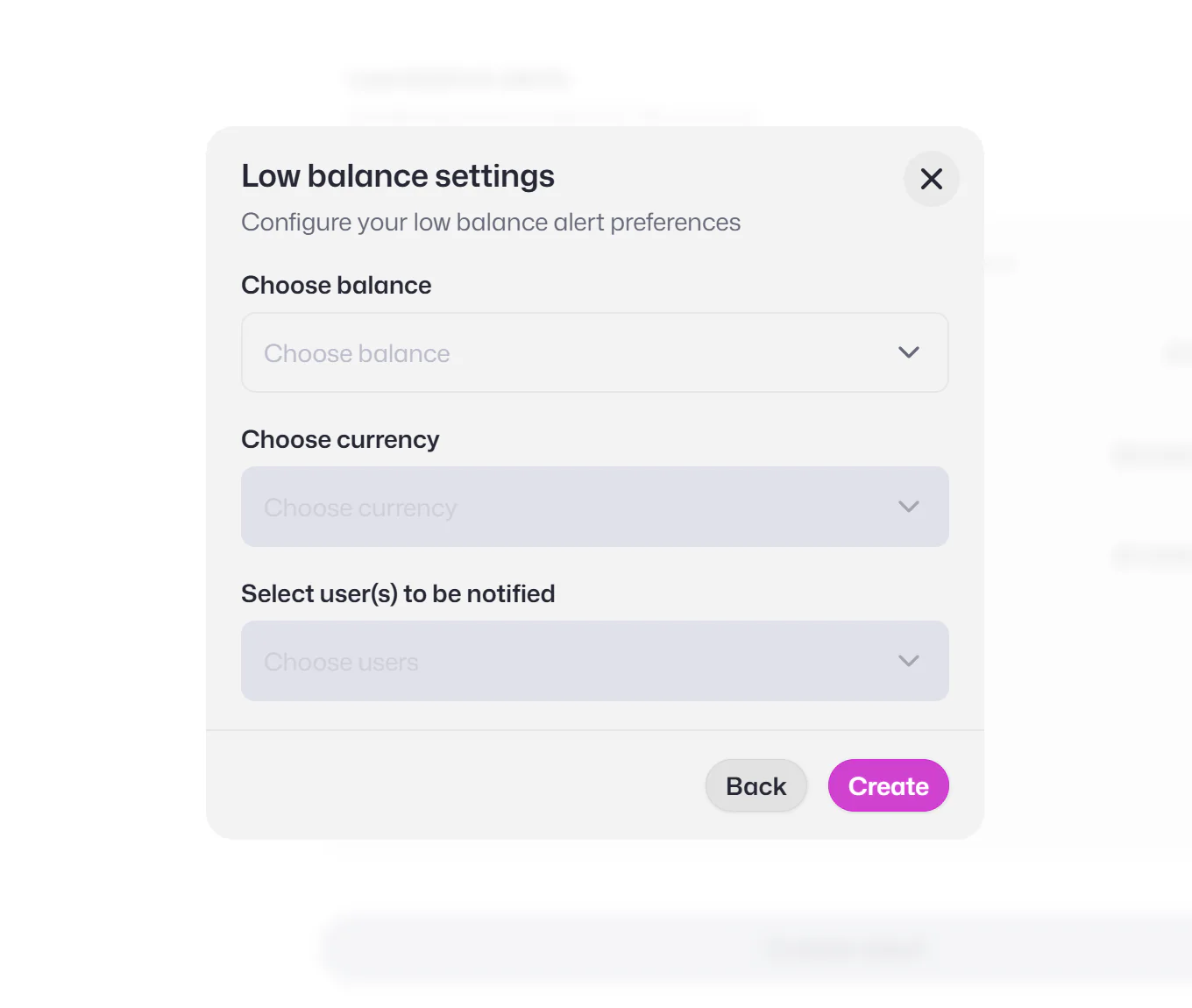 Low balance settings