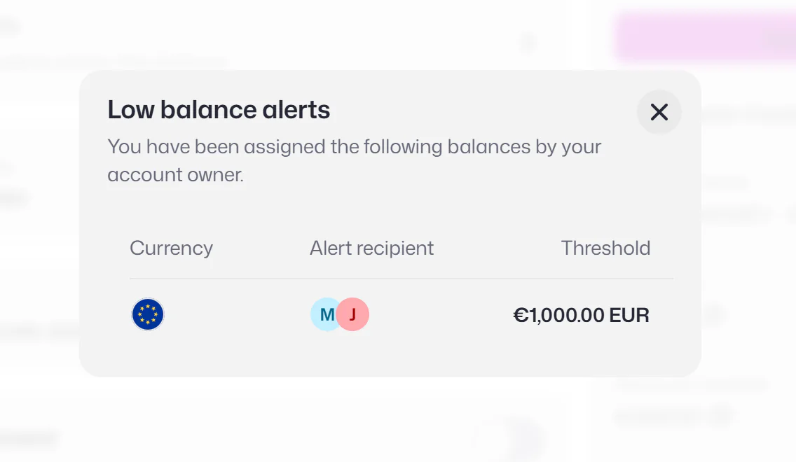 Low balance settings balance management