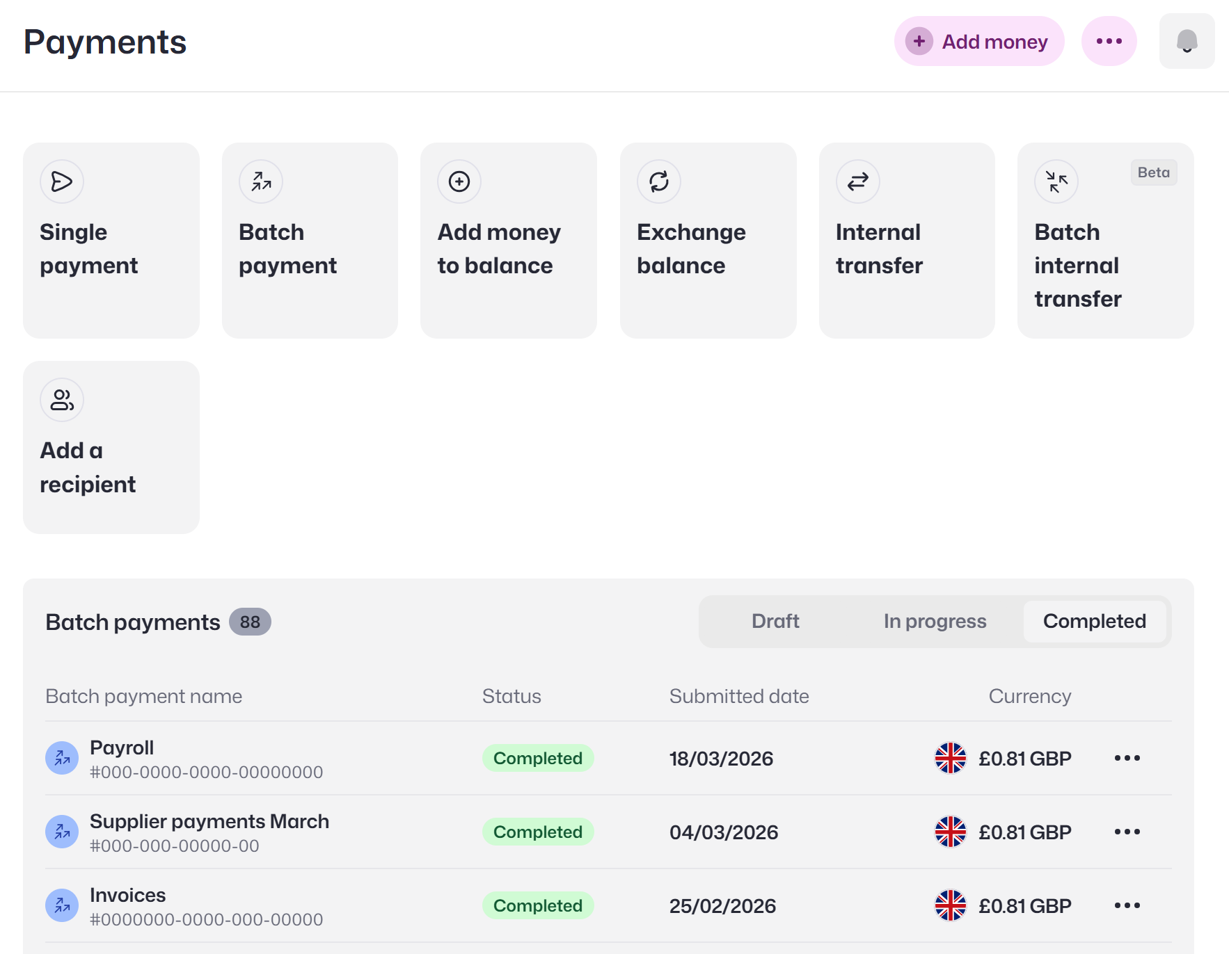 Batch completed screen