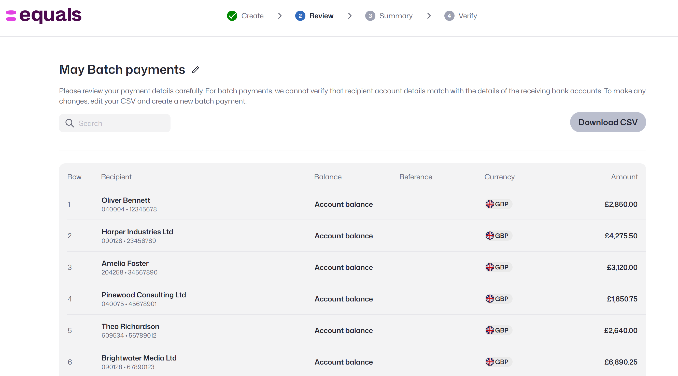 Batch payments screen 1