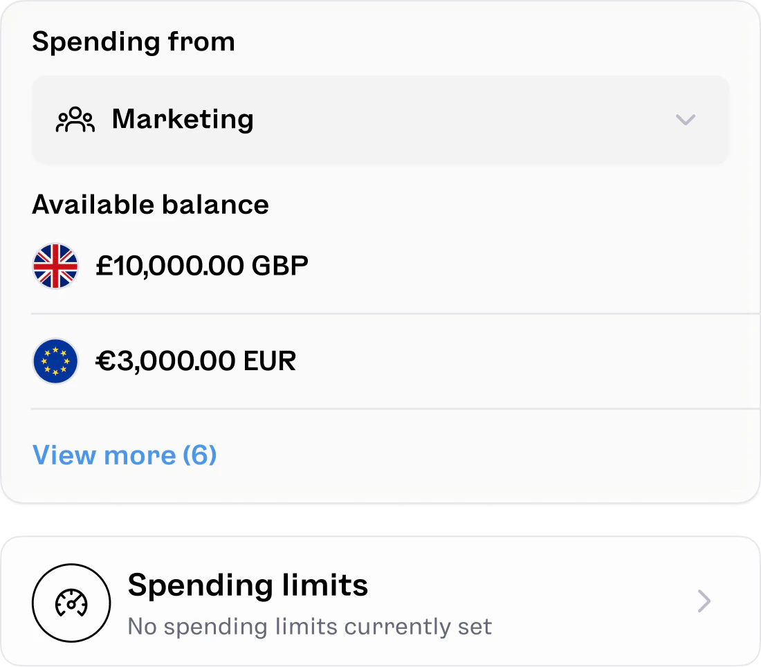 Company spend management dashboard with spending limits