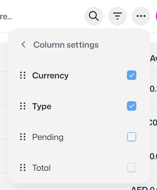 Column settings